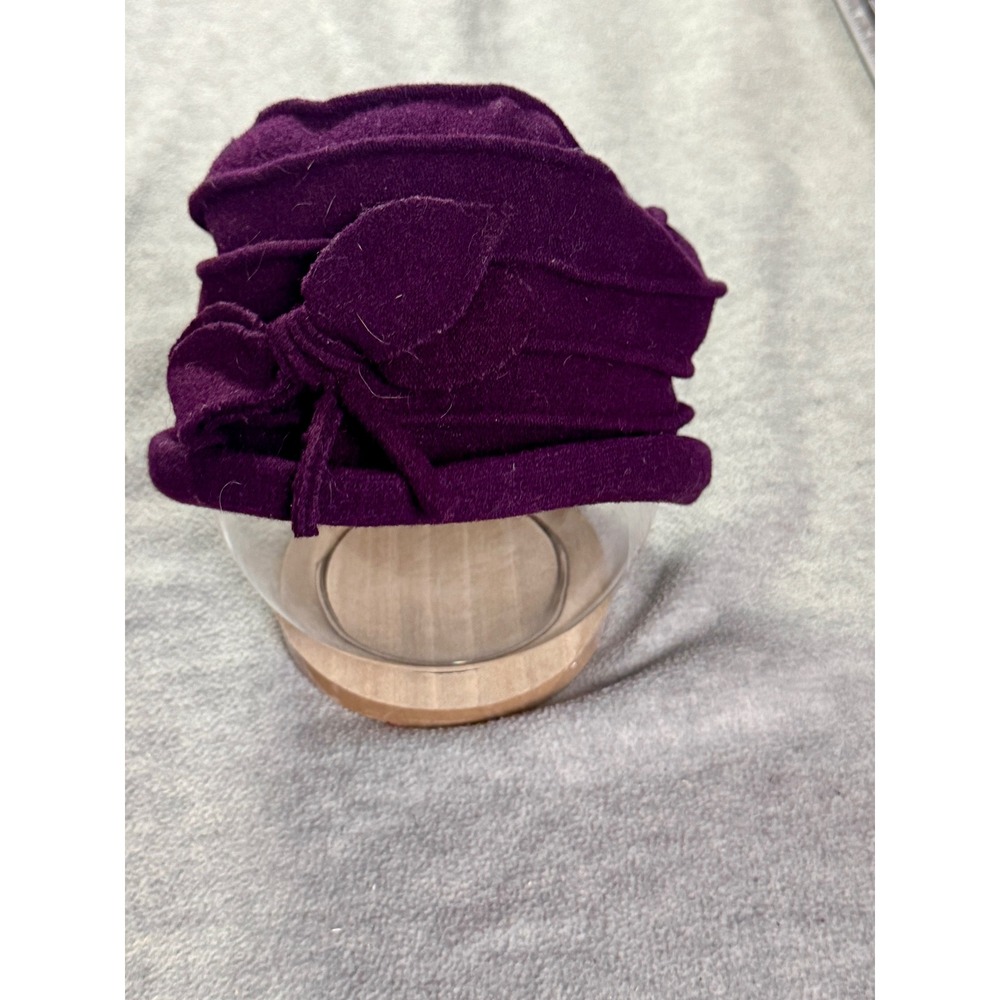 Vintage Styleβ Purple Wool Blend Cloche Hat with Bow Spiral Tiered Bucket Hat